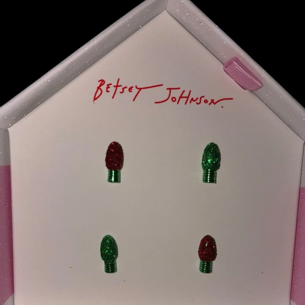 BETSEY JOHNSON Christmas Holiday 2 Pair Red & Green Light Bulb Earrings NEW NWT